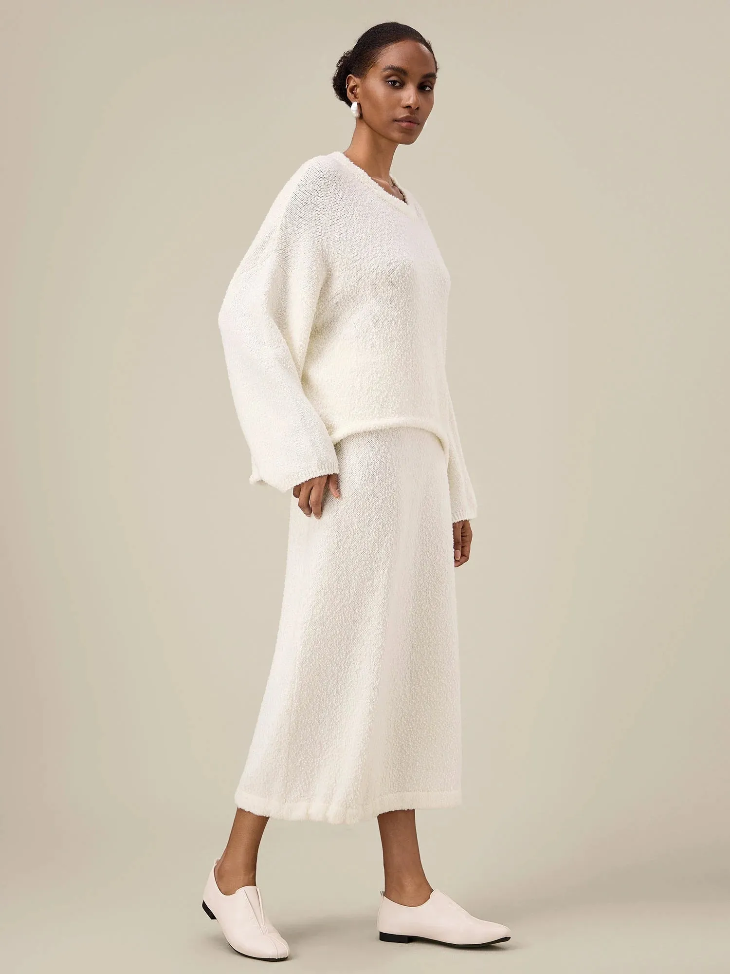 Amoretu Wool Elastic Waist Drawstring Knitted Casual Skirt