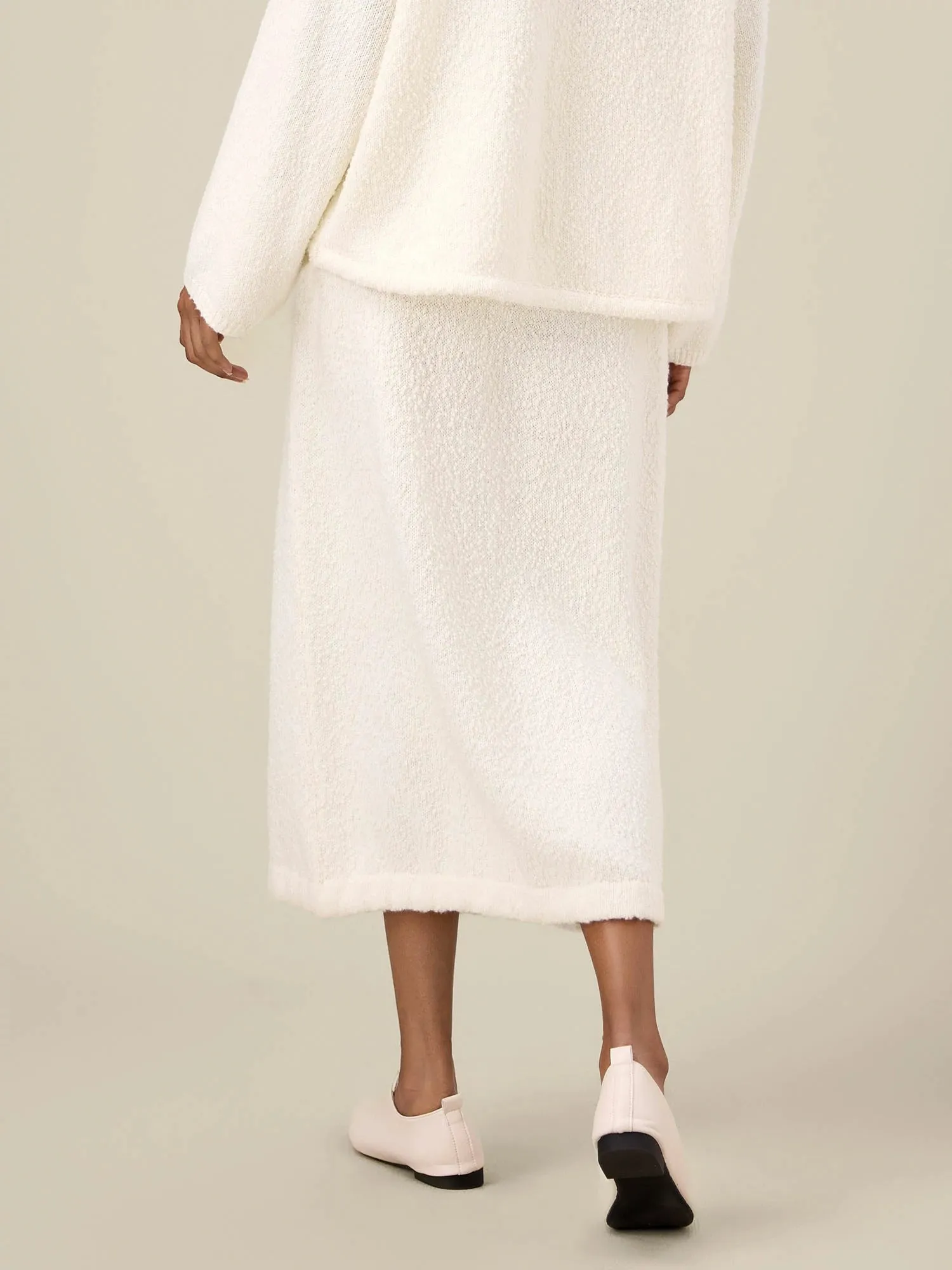 Amoretu Wool Elastic Waist Drawstring Knitted Casual Skirt