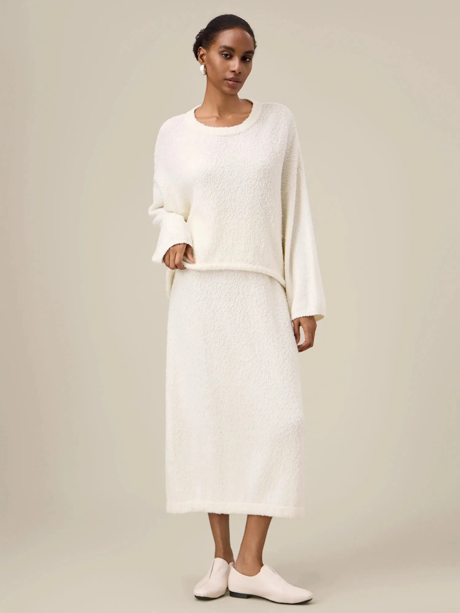 Amoretu Wool Elastic Waist Drawstring Knitted Casual Skirt