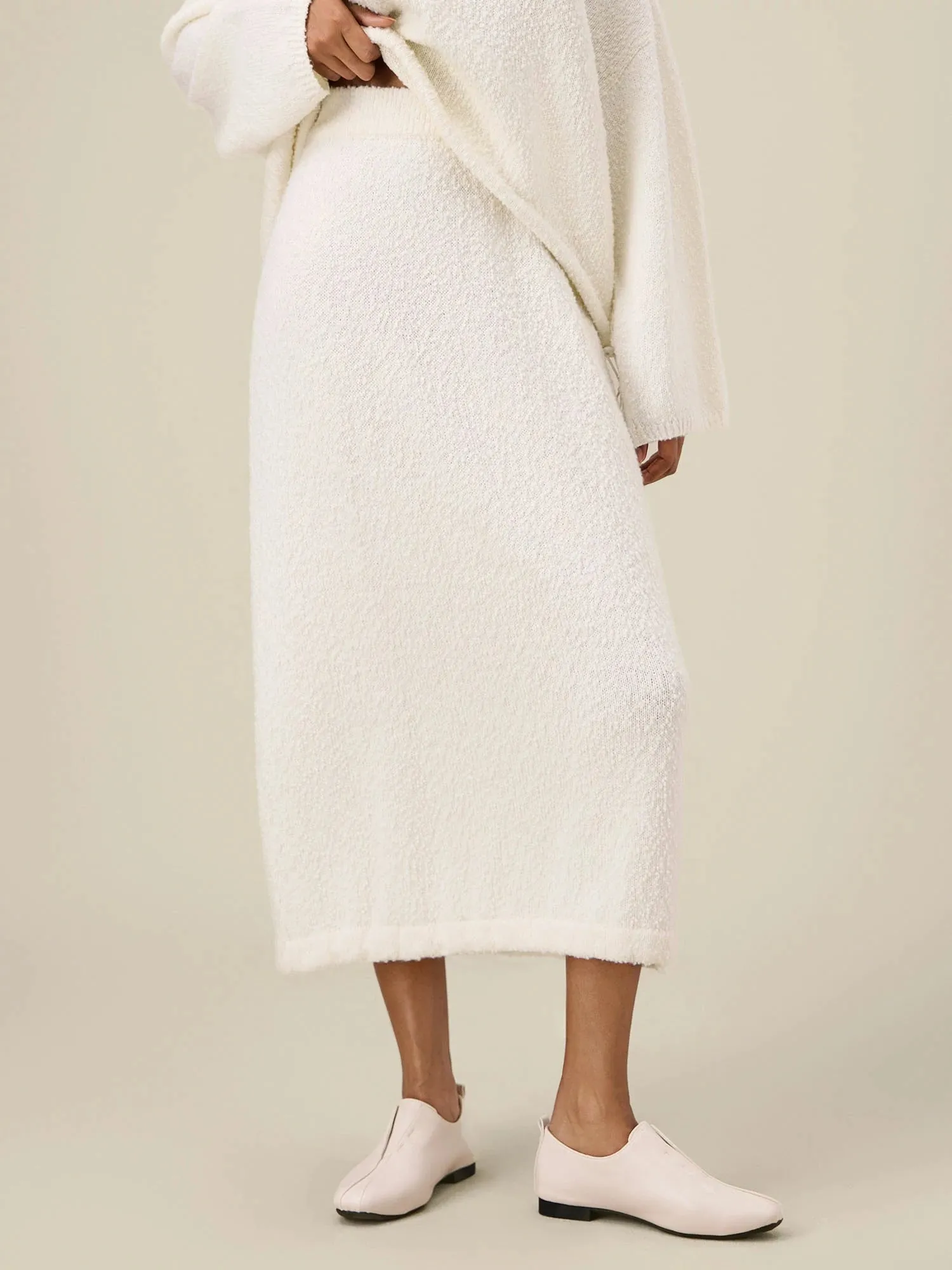 Amoretu Wool Elastic Waist Drawstring Knitted Casual Skirt