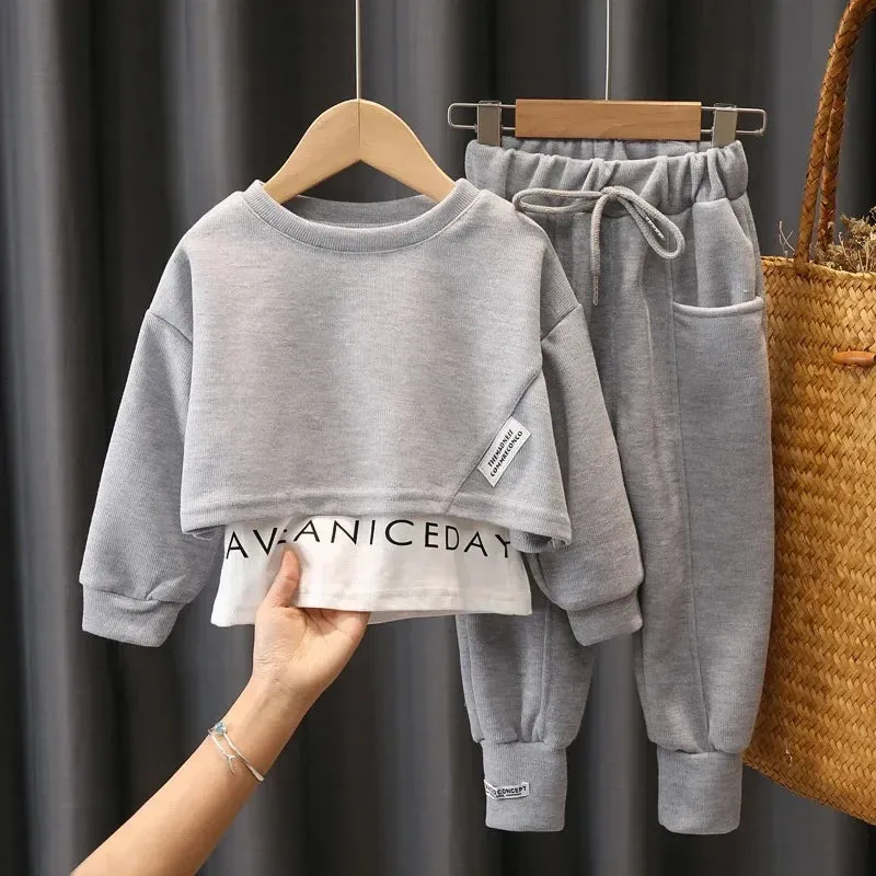 Autumn Baby Girl Clothes Children Letter Sweater Pullover Top and Sport Pant Set Girls Patchwork  Outfit Tracksuit
