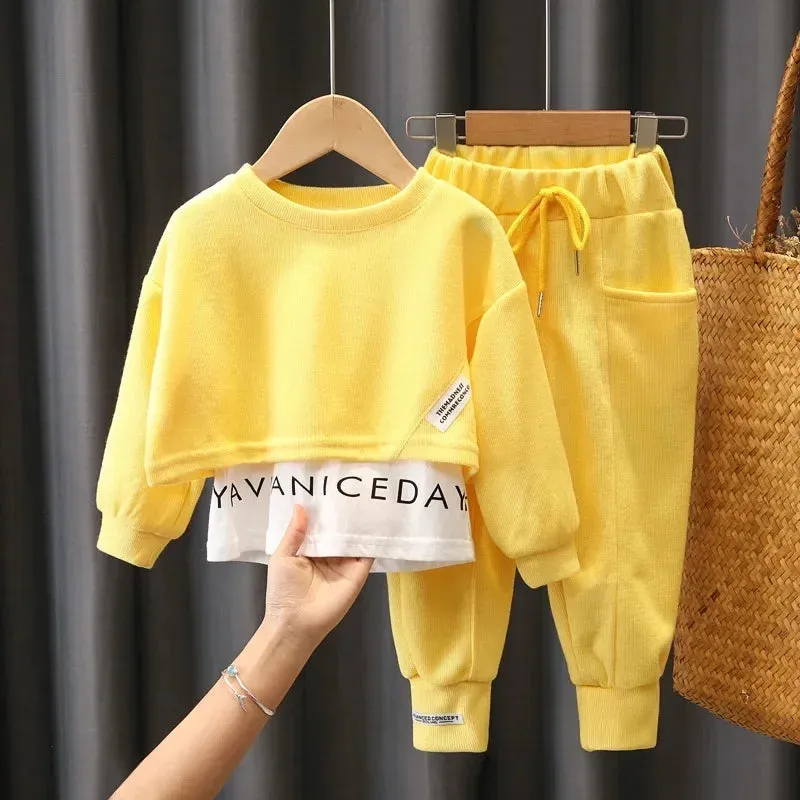 Autumn Baby Girl Clothes Children Letter Sweater Pullover Top and Sport Pant Set Girls Patchwork  Outfit Tracksuit
