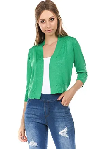 CIELO Women's Soft Solid Open Front 3/4 Sleeve Sweater Cardigan