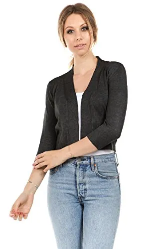 CIELO Women's Soft Solid Open Front 3/4 Sleeve Sweater Cardigan