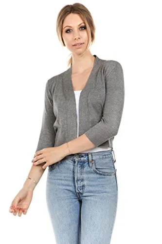 CIELO Women's Soft Solid Open Front 3/4 Sleeve Sweater Cardigan