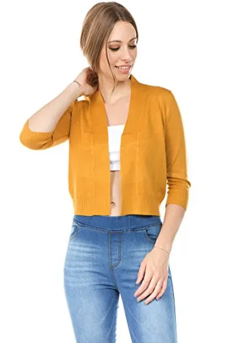 CIELO Women's Soft Solid Open Front 3/4 Sleeve Sweater Cardigan