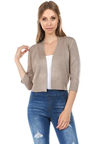 CIELO Women's Soft Solid Open Front 3/4 Sleeve Sweater Cardigan
