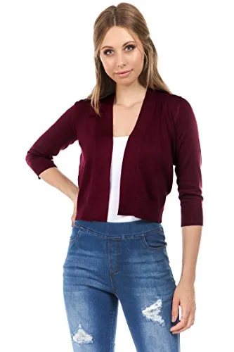 CIELO Women's Soft Solid Open Front 3/4 Sleeve Sweater Cardigan
