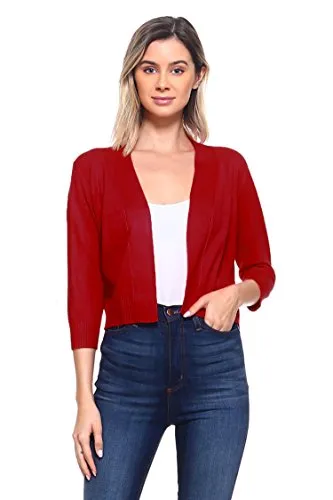 CIELO Women's Soft Solid Open Front 3/4 Sleeve Sweater Cardigan