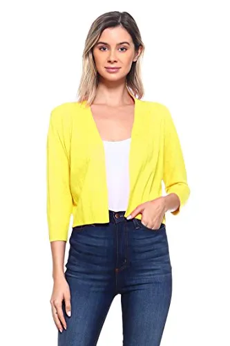 CIELO Women's Soft Solid Open Front 3/4 Sleeve Sweater Cardigan