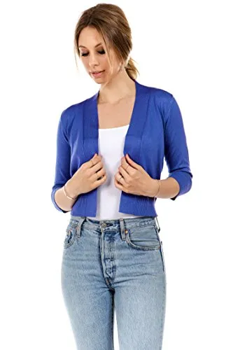 CIELO Women's Soft Solid Open Front 3/4 Sleeve Sweater Cardigan