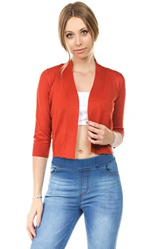 CIELO Women's Soft Solid Open Front 3/4 Sleeve Sweater Cardigan