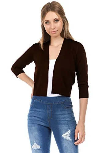 CIELO Women's Soft Solid Open Front 3/4 Sleeve Sweater Cardigan
