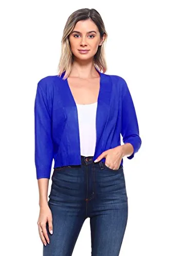 CIELO Women's Soft Solid Open Front 3/4 Sleeve Sweater Cardigan