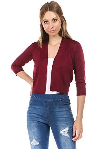 CIELO Women's Soft Solid Open Front 3/4 Sleeve Sweater Cardigan