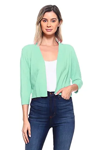 CIELO Women's Soft Solid Open Front 3/4 Sleeve Sweater Cardigan