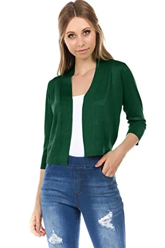 CIELO Women's Soft Solid Open Front 3/4 Sleeve Sweater Cardigan