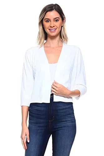 CIELO Women's Soft Solid Open Front 3/4 Sleeve Sweater Cardigan