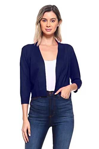 CIELO Women's Soft Solid Open Front 3/4 Sleeve Sweater Cardigan