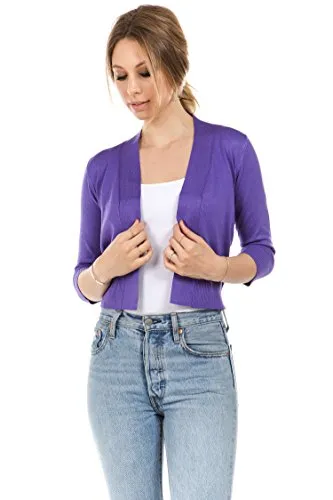 CIELO Women's Soft Solid Open Front 3/4 Sleeve Sweater Cardigan