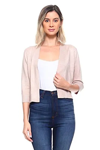 CIELO Women's Soft Solid Open Front 3/4 Sleeve Sweater Cardigan