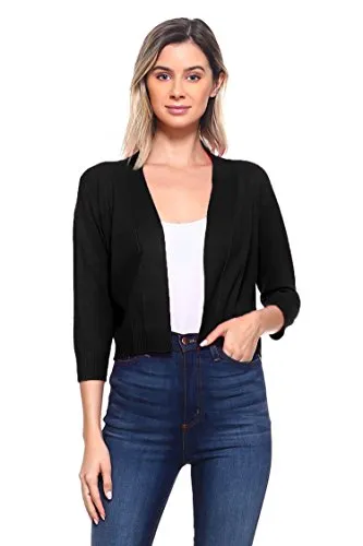 CIELO Women's Soft Solid Open Front 3/4 Sleeve Sweater Cardigan