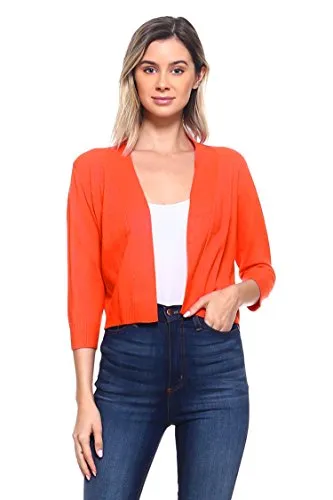 CIELO Women's Soft Solid Open Front 3/4 Sleeve Sweater Cardigan