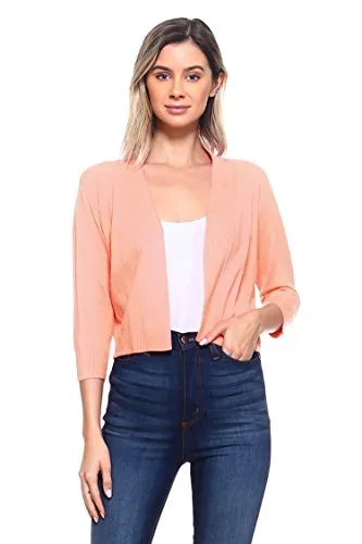 CIELO Women's Soft Solid Open Front 3/4 Sleeve Sweater Cardigan