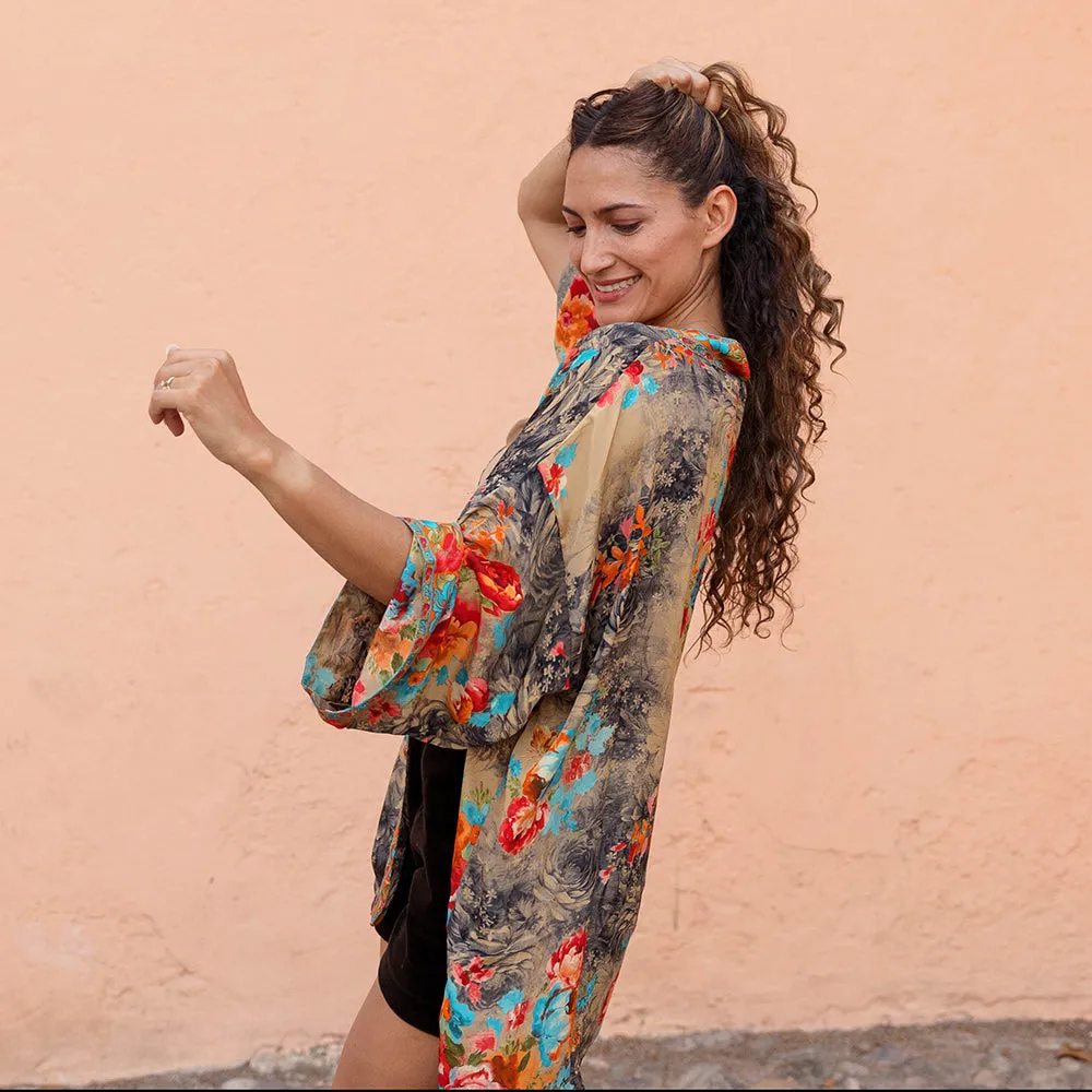 Colourful Floral Viscose Summer Jacket