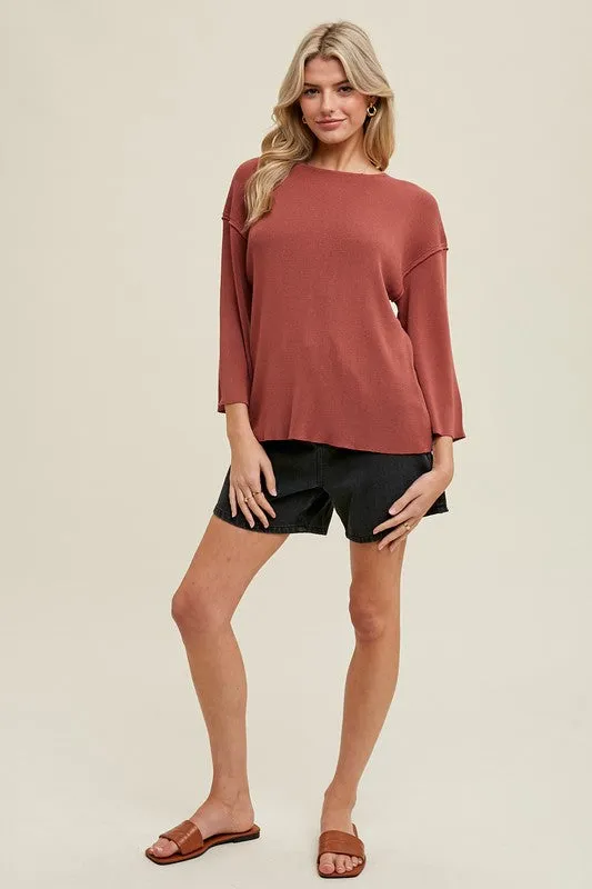 Drop Shoulder 3/4 Sleeve Sweater