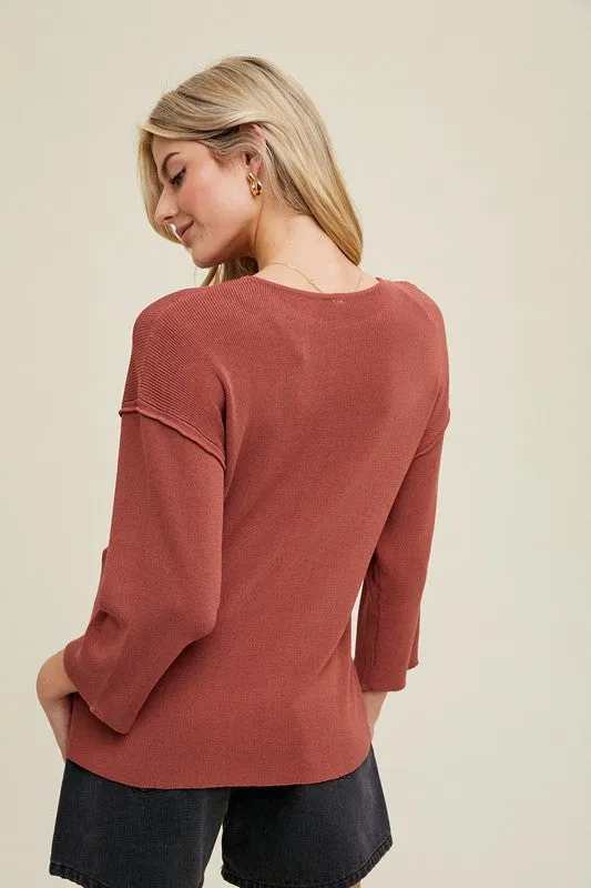 Drop Shoulder 3/4 Sleeve Sweater