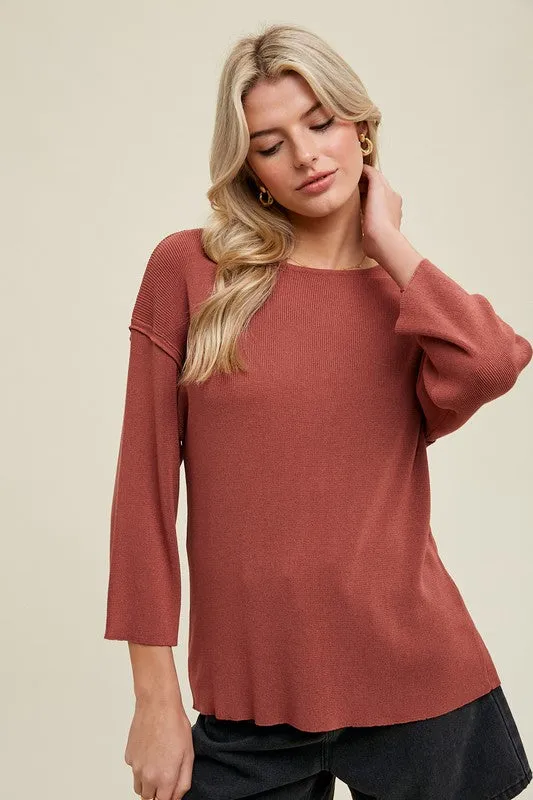 Drop Shoulder 3/4 Sleeve Sweater