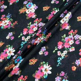 Floral Bouquet Printed Black Pure Merino Wool