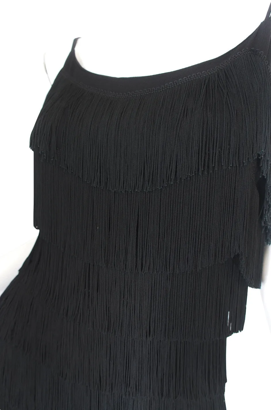 Gorgeous 1950s Black Fringe Pin Up Cocktail Dress