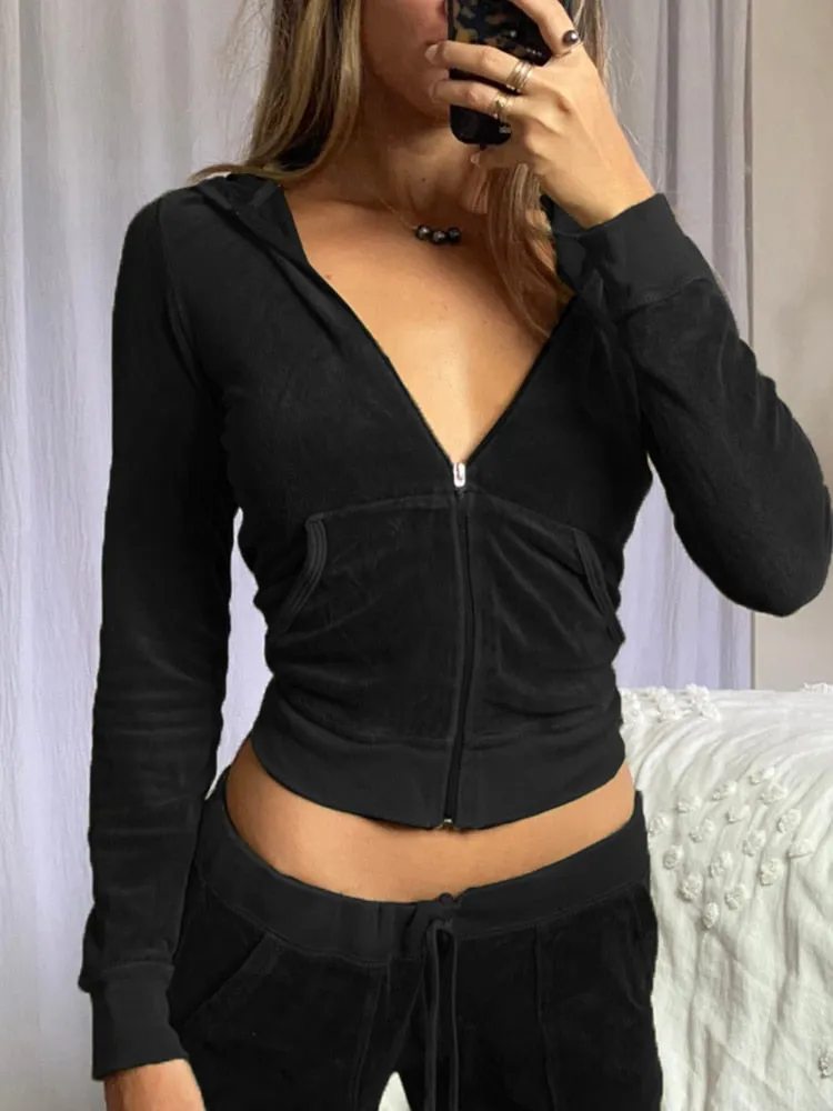 HEYounGIRL Casual Velvet Crop Top Winter Jacket Women Green Pink Zip Up Hoodies Coats Ladies Fashion Skinny Overcoat Streetwear