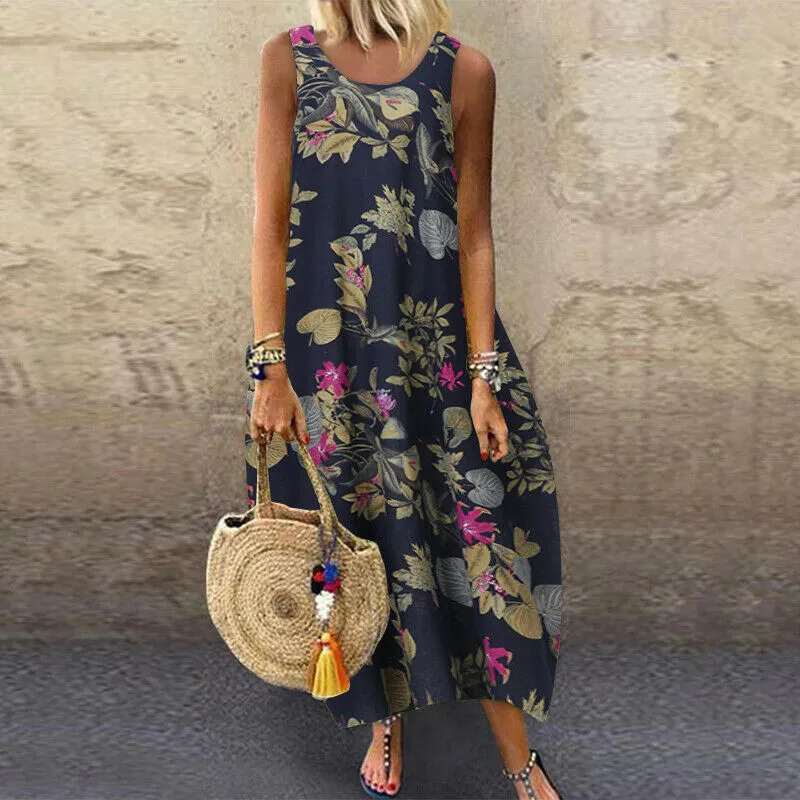 Linen Cotton Kaftan Long Maxi Shirt Dress