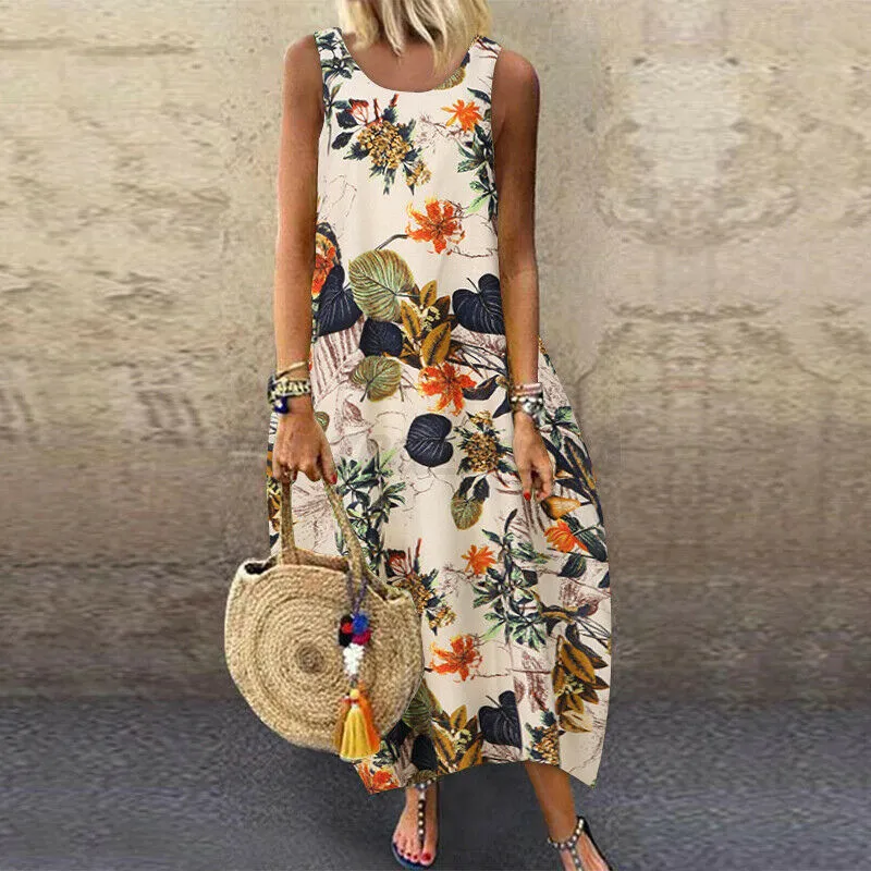 Linen Cotton Kaftan Long Maxi Shirt Dress