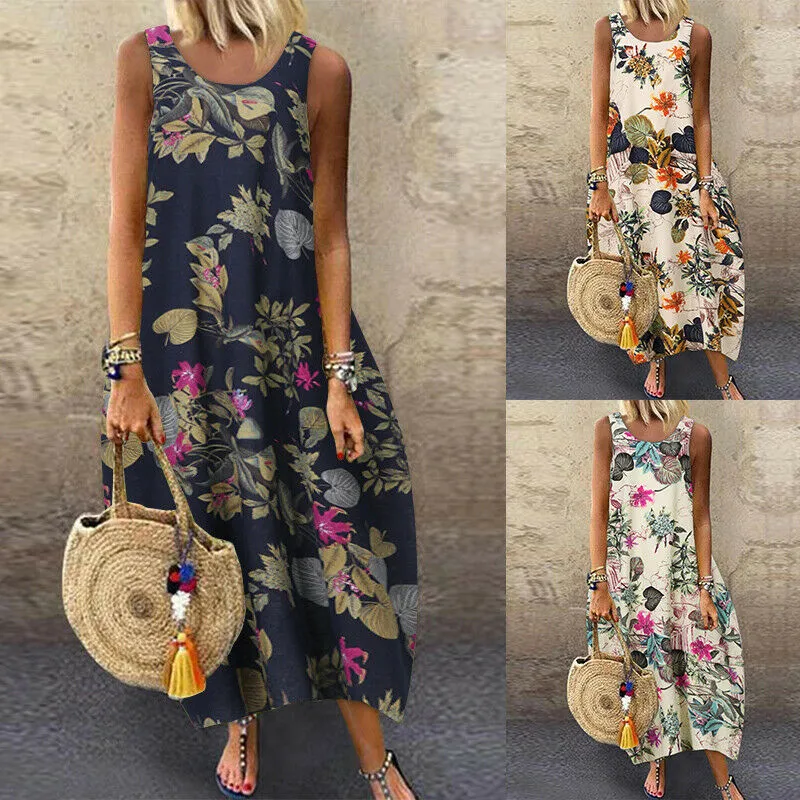 Linen Cotton Kaftan Long Maxi Shirt Dress