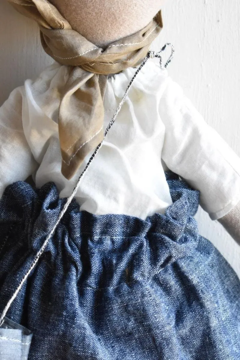 Mae The Barn Cat Doll- Chambray Skirt