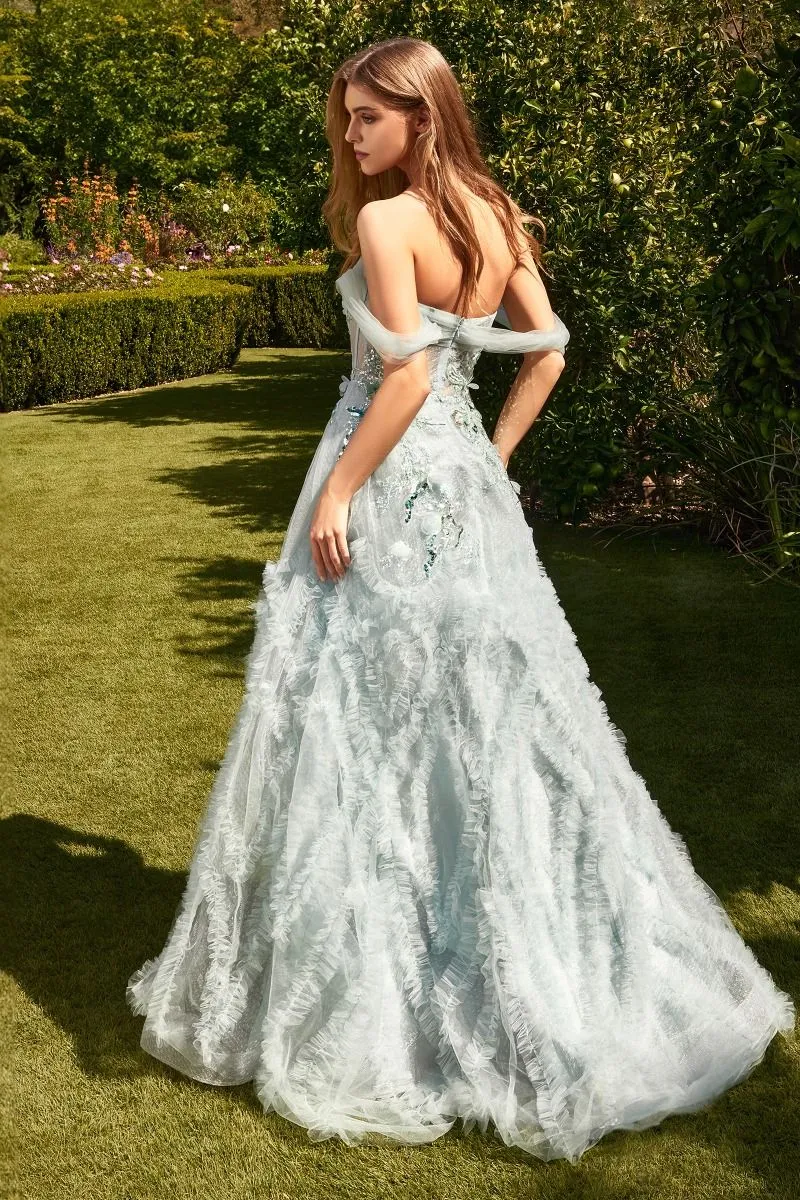 OFF THE SHOULDER BLUE BALL GOWN CDA1343