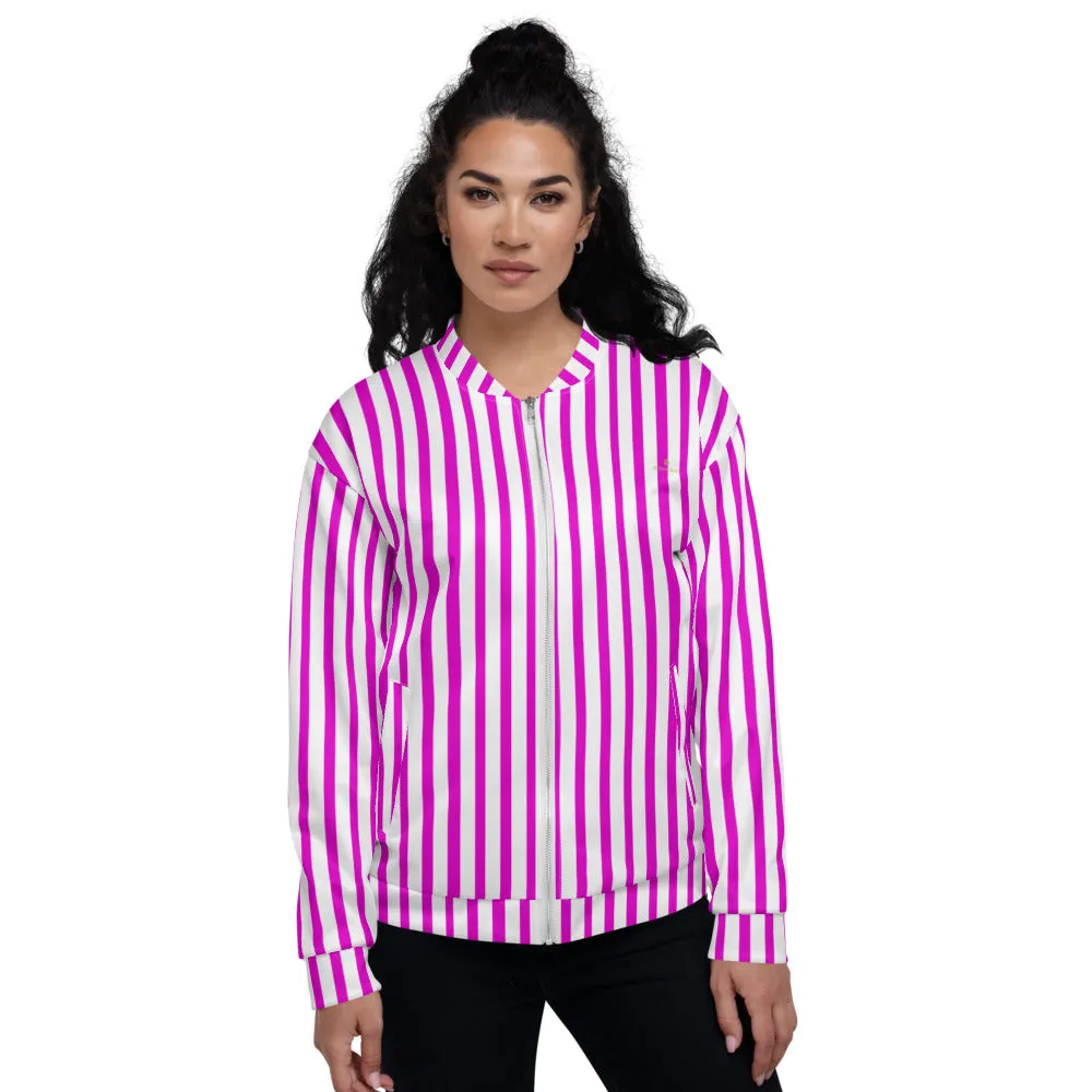 Pink Stripe Bomber Jacket, Modern Designer Unisex Jacket For Men or Women-Made in EU