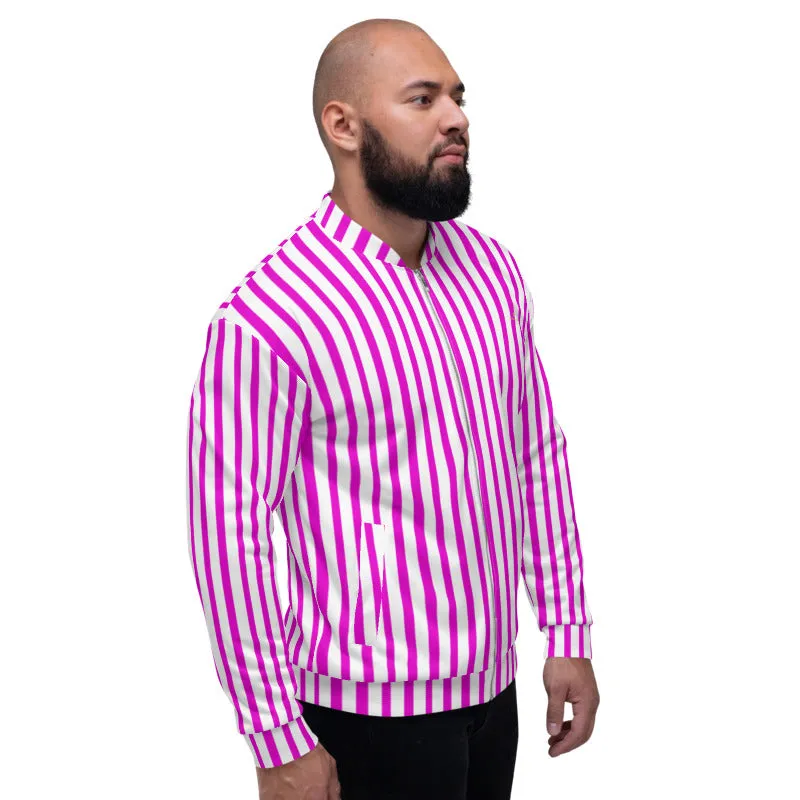 Pink Stripe Bomber Jacket, Modern Designer Unisex Jacket For Men or Women-Made in EU