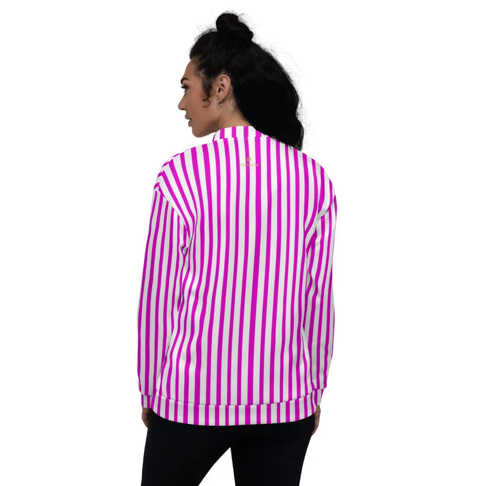 Pink Stripe Bomber Jacket, Modern Designer Unisex Jacket For Men or Women-Made in EU