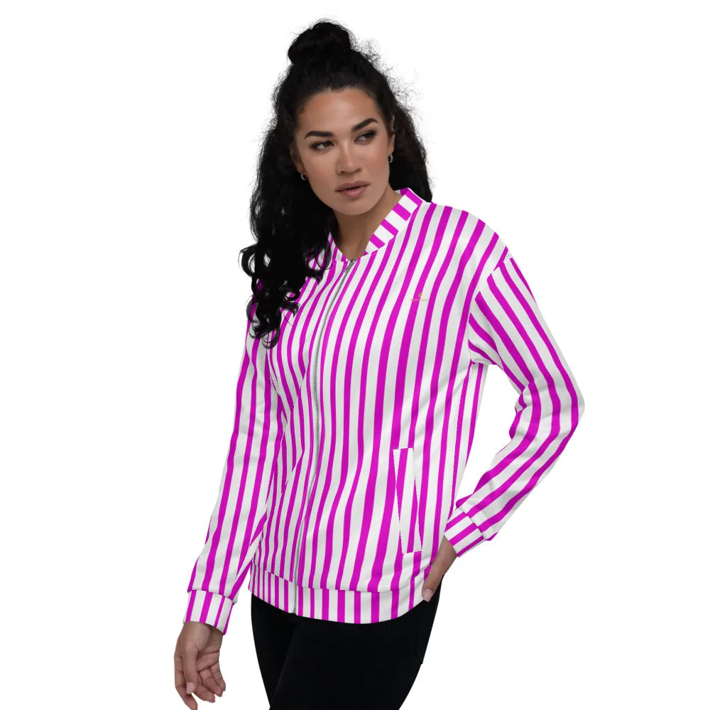 Pink Stripe Bomber Jacket, Modern Designer Unisex Jacket For Men or Women-Made in EU