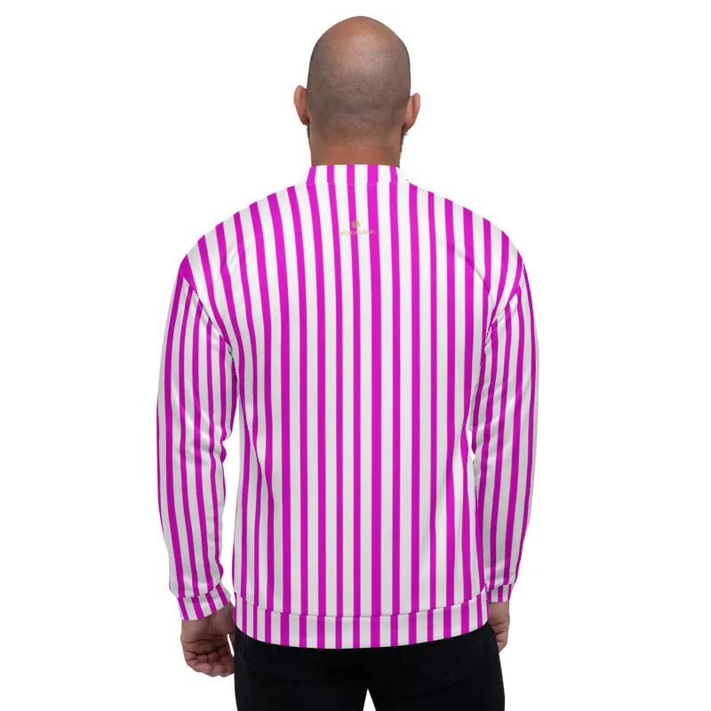 Pink Stripe Bomber Jacket, Modern Designer Unisex Jacket For Men or Women-Made in EU