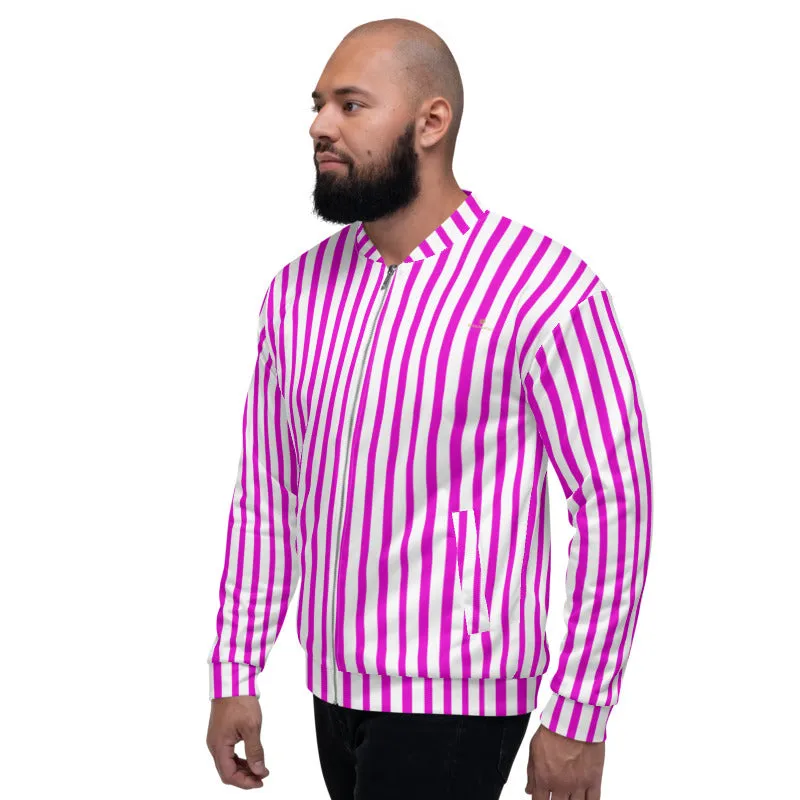 Pink Stripe Bomber Jacket, Modern Designer Unisex Jacket For Men or Women-Made in EU