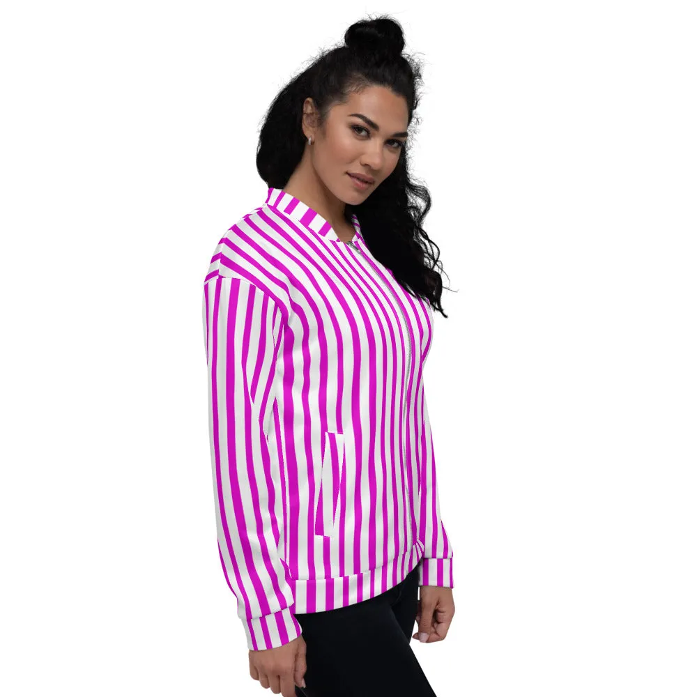 Pink Stripe Bomber Jacket, Modern Designer Unisex Jacket For Men or Women-Made in EU