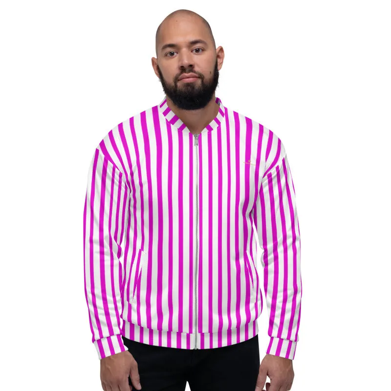 Pink Stripe Bomber Jacket, Modern Designer Unisex Jacket For Men or Women-Made in EU