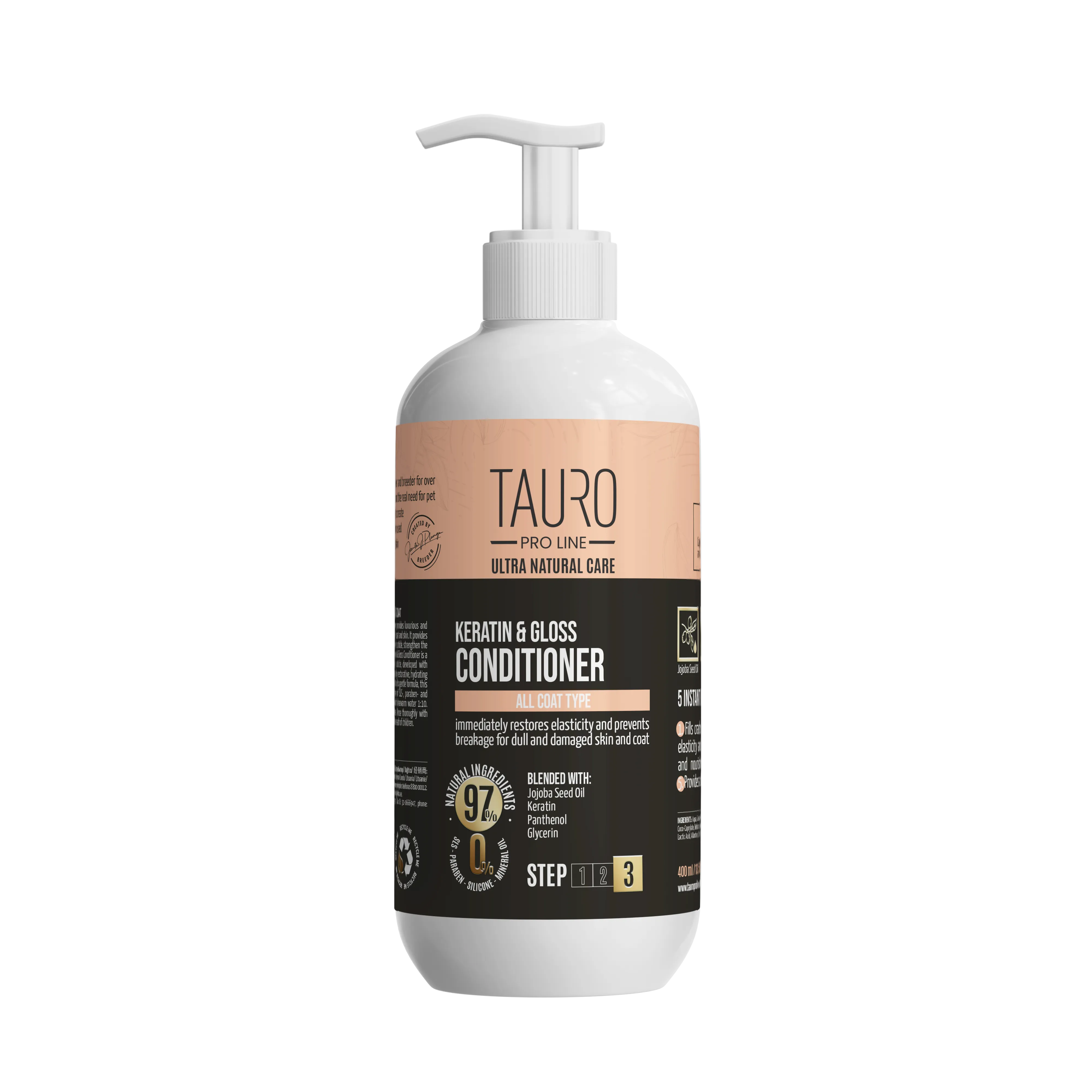 Tauro Pro Line Ultra Natural Care Keratin & Gloss Dog & Cat Conditioner For All Coat Type To Nourish And Moisturize Skin & Coat