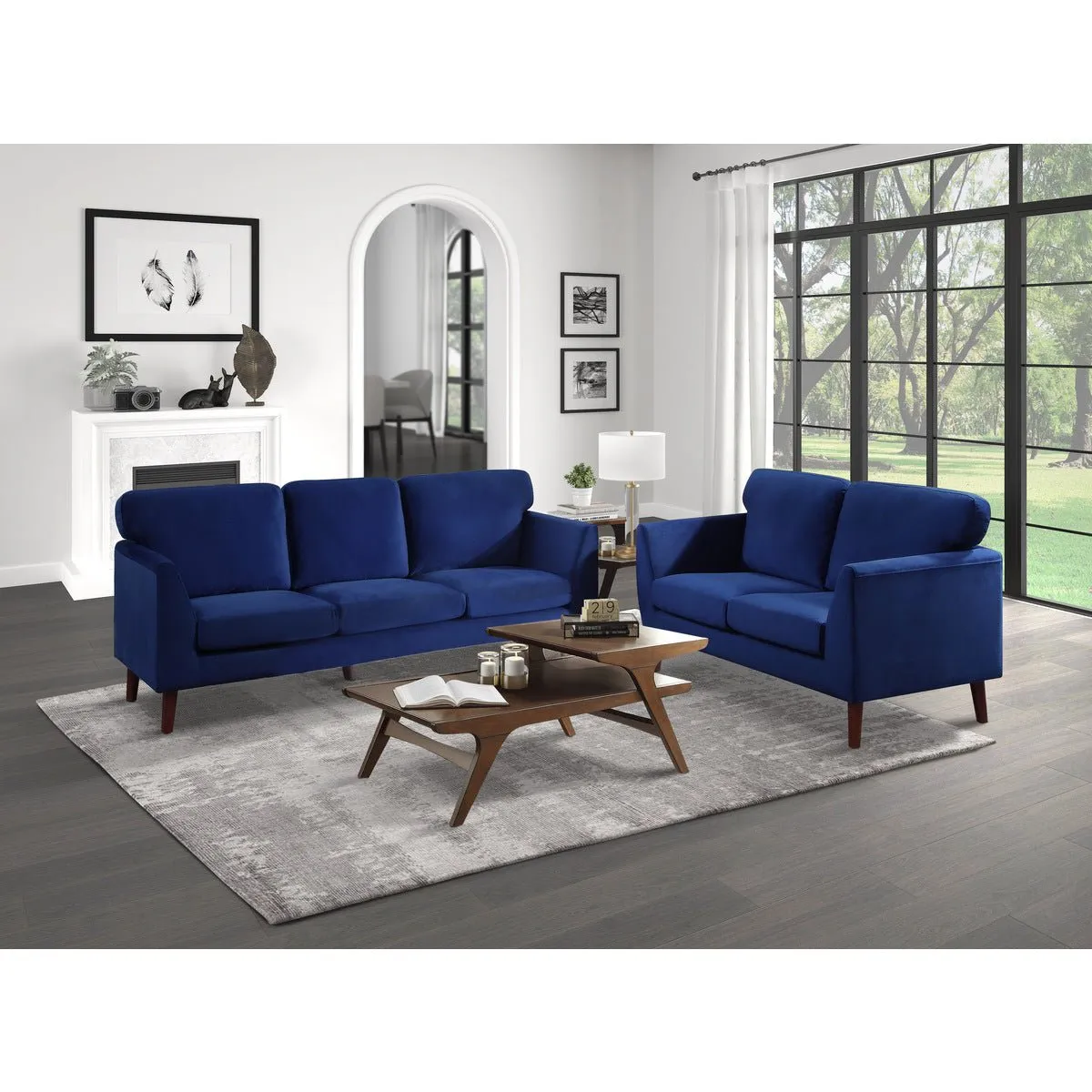 Tolley Collection Blue Velvet Fabric Sofa